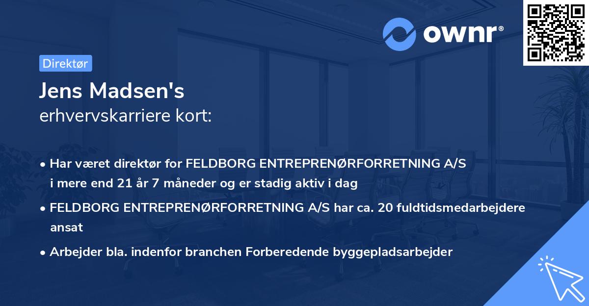 Jens Madsen's erhvervskarriere kort