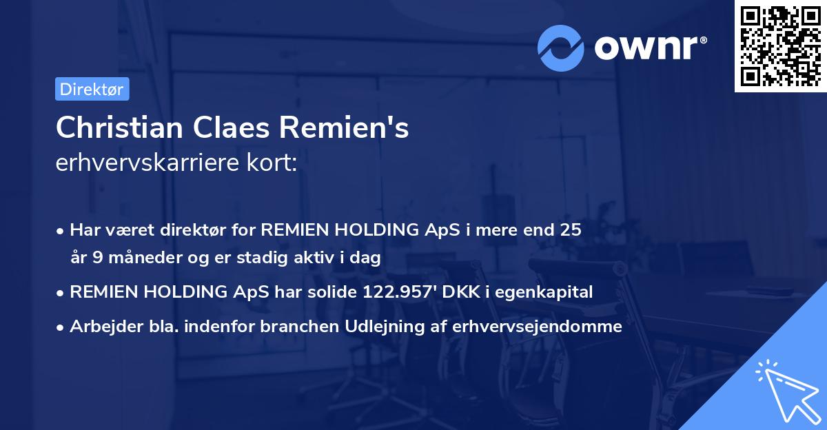 Christian Claes Remien's erhvervskarriere kort