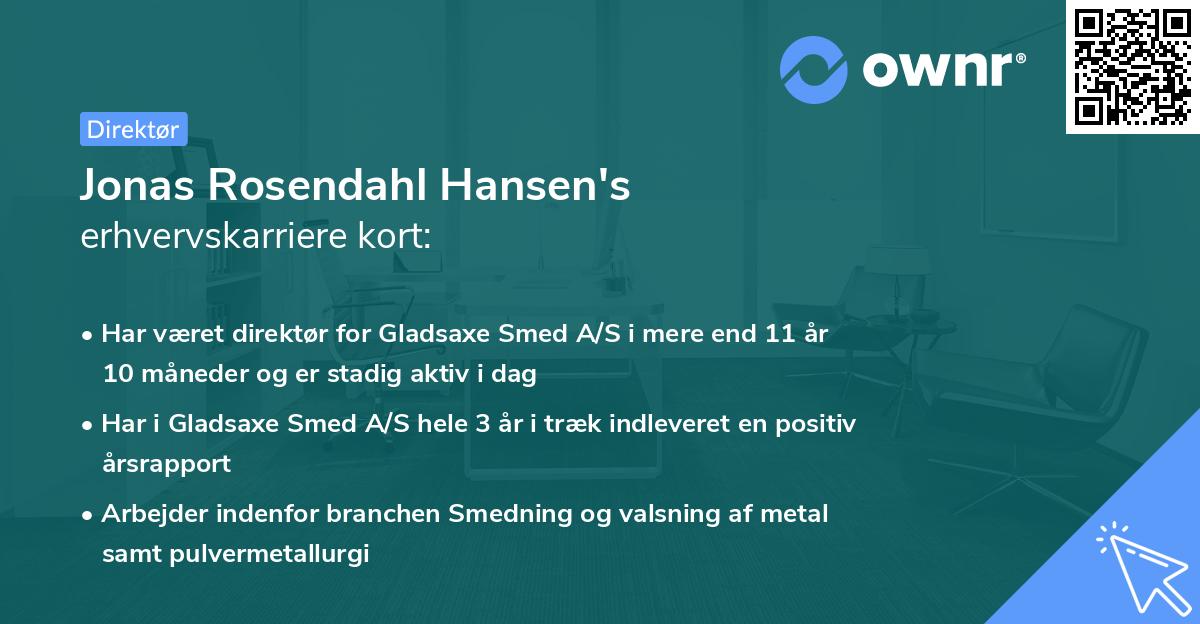 Jonas Rosendahl Hansen's erhvervskarriere kort