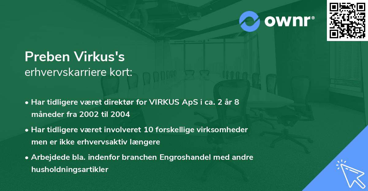Preben Virkus's erhvervskarriere kort