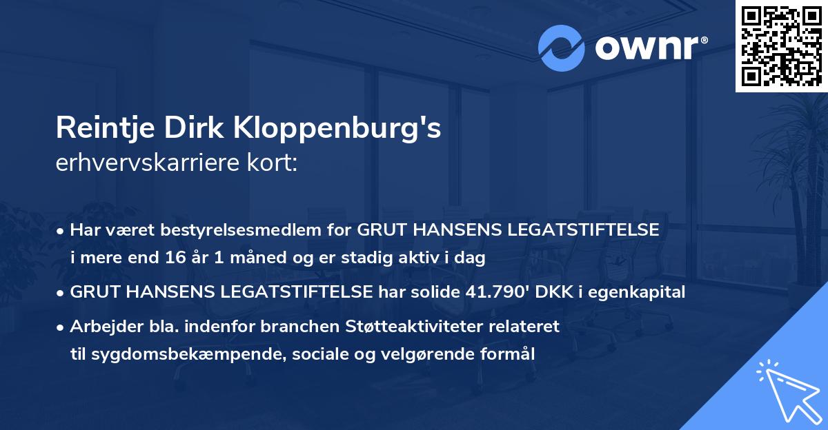 Reintje Dirk Kloppenburg's erhvervskarriere kort