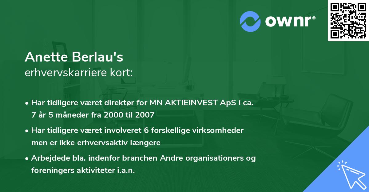 Anette Berlau's erhvervskarriere kort