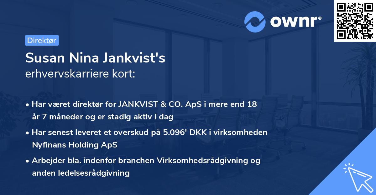 Susan Nina Jankvist's erhvervskarriere kort