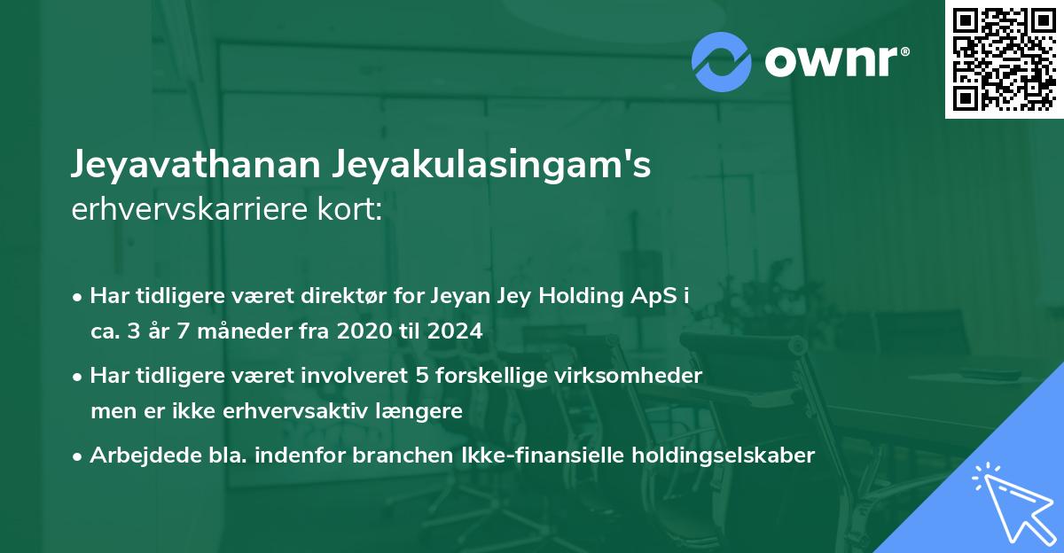 Jeyavathanan Jeyakulasingam's erhvervskarriere kort