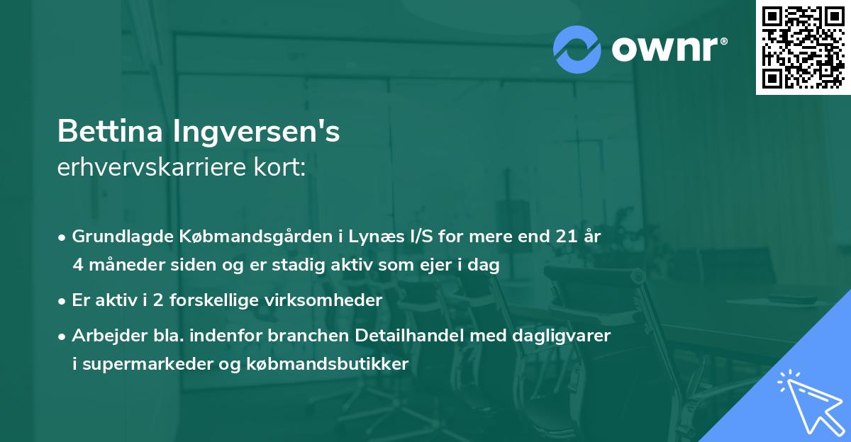 Bettina Ingversen's erhvervskarriere kort