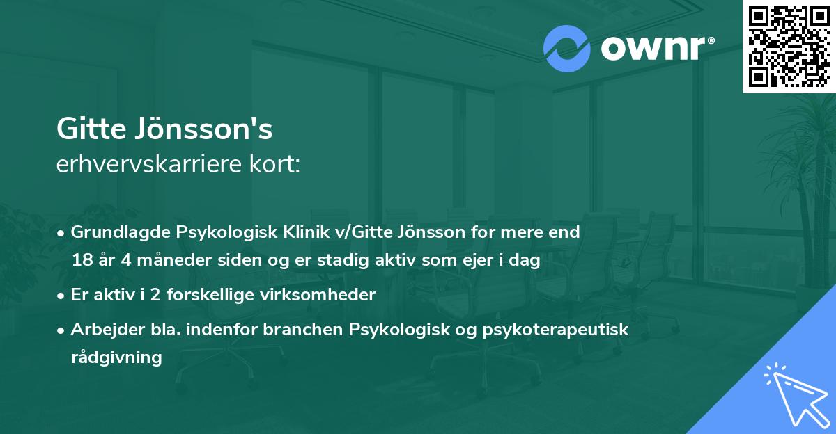 Gitte Jönsson's erhvervskarriere kort