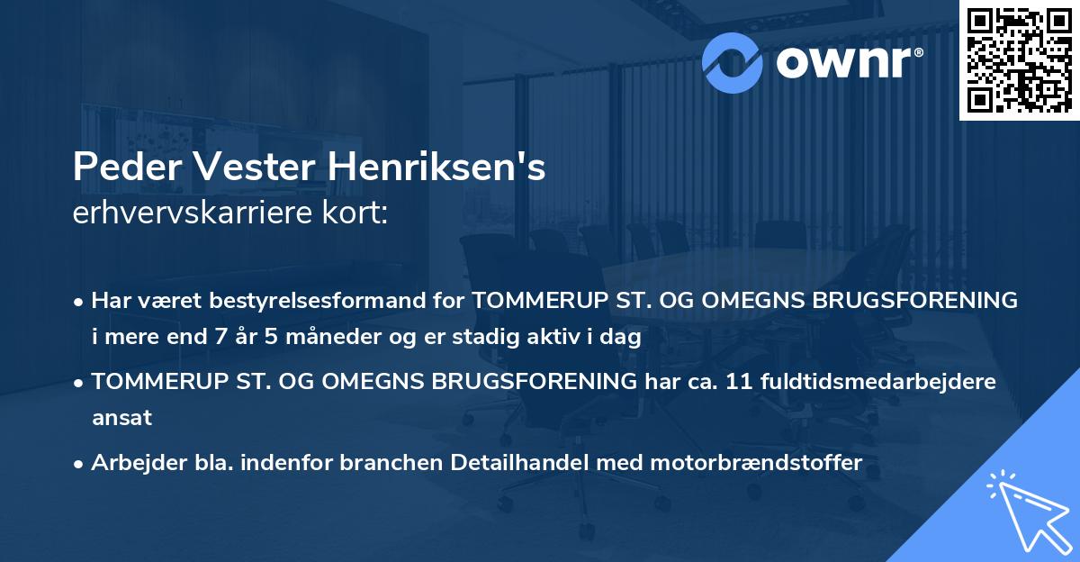 Peder Vester Henriksen's erhvervskarriere kort