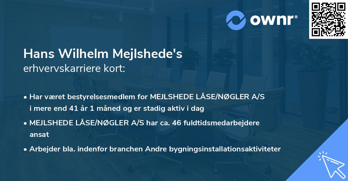 Hans Wilhelm Mejlshede's erhvervskarriere kort