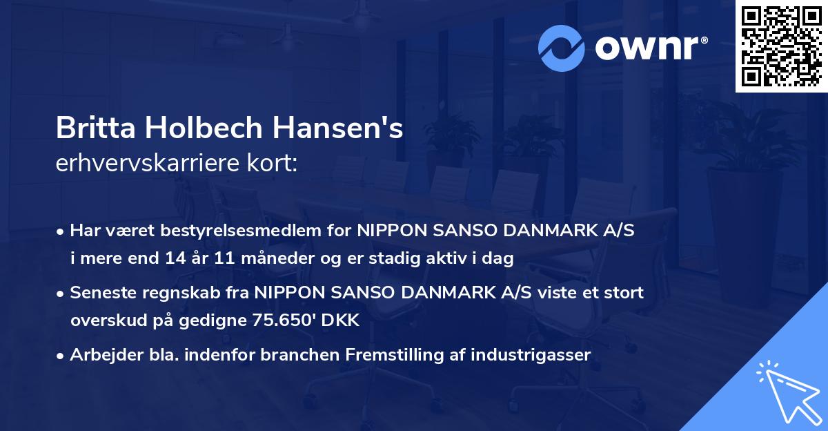 Britta Holbech Hansen's erhvervskarriere kort