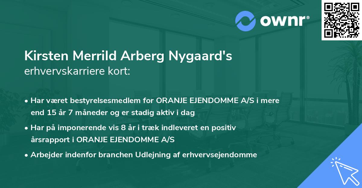 Kirsten Merrild Arberg Nygaard's erhvervskarriere kort