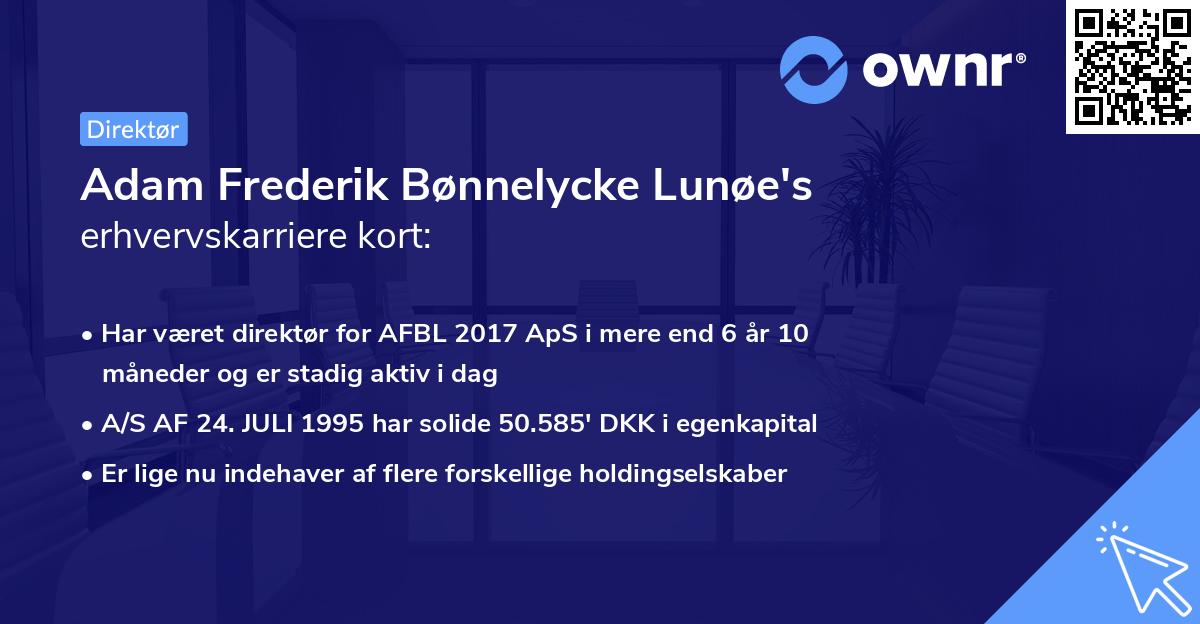 Adam Frederik Bønnelycke Lunøe's erhvervskarriere kort