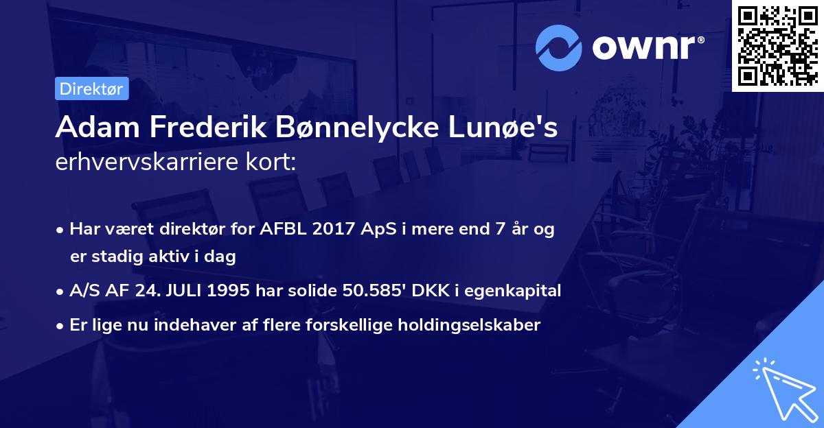 Adam Frederik Bønnelycke Lunøe's erhvervskarriere kort