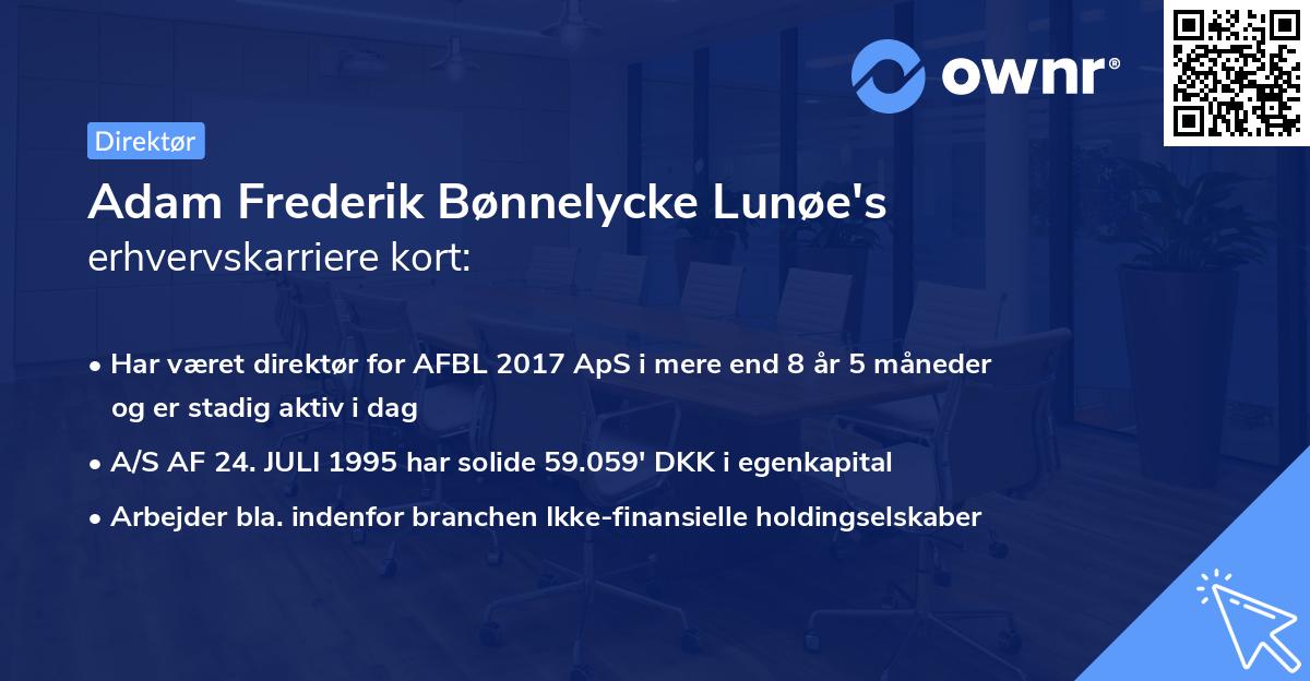 Adam Frederik Bønnelycke Lunøe's erhvervskarriere kort
