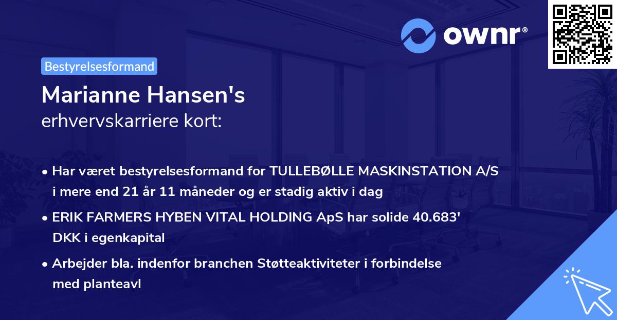 Marianne Hansen's erhvervskarriere kort