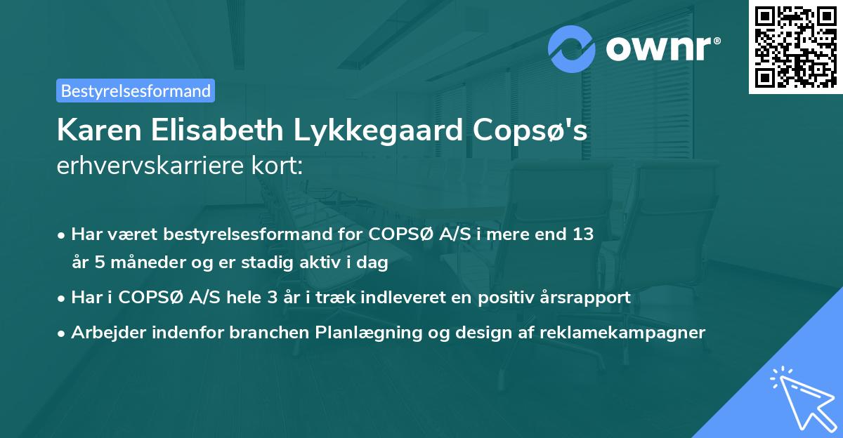 Karen Elisabeth Lykkegaard Copsø's erhvervskarriere kort