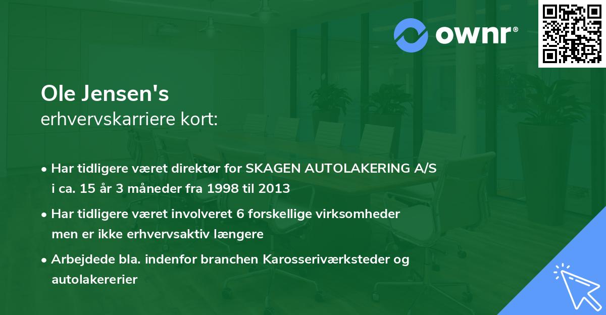 Ole Jensen's erhvervskarriere kort