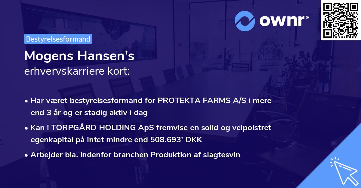 Mogens Hansen's erhvervskarriere kort