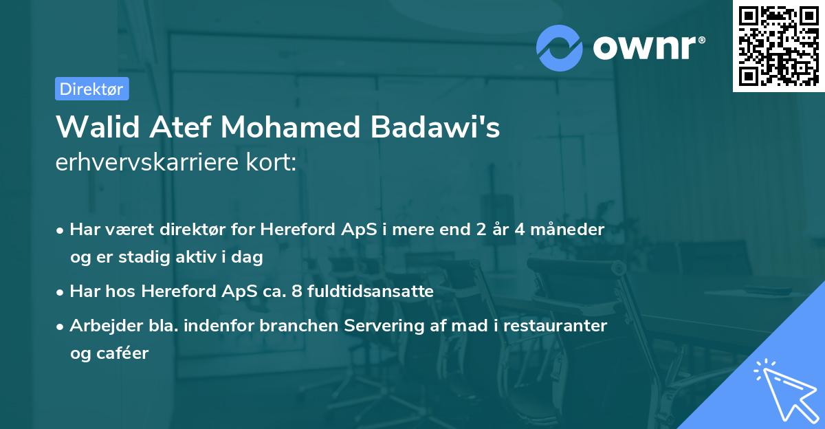 Walid Atef Mohamed Badawi's erhvervskarriere kort