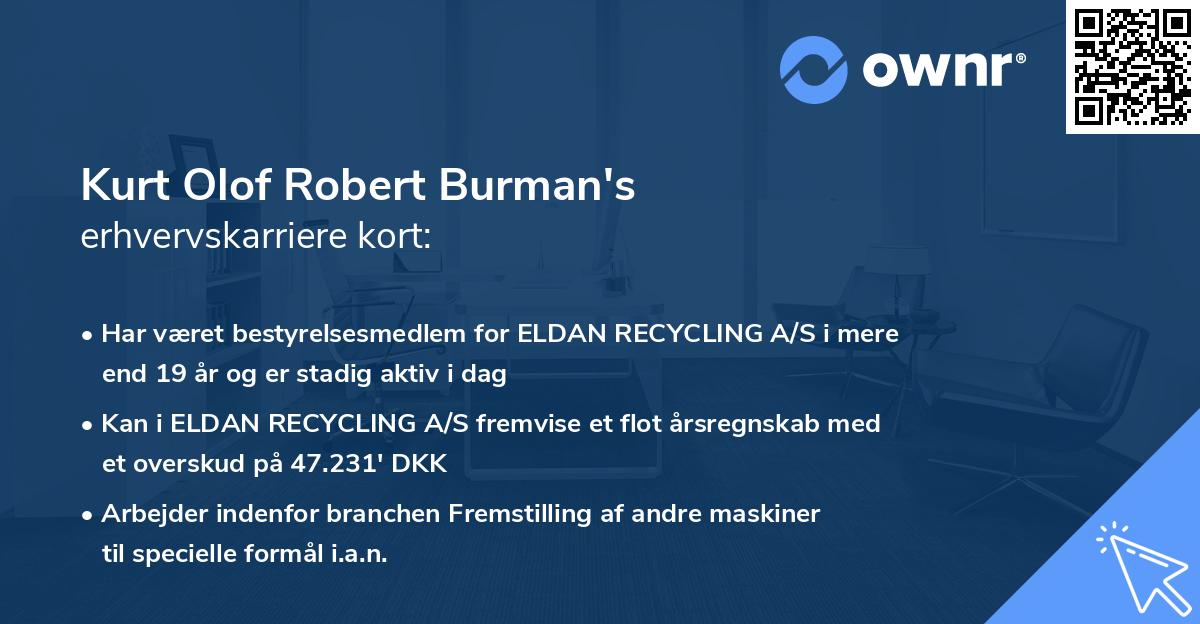 Kurt Olof Robert Burman's erhvervskarriere kort