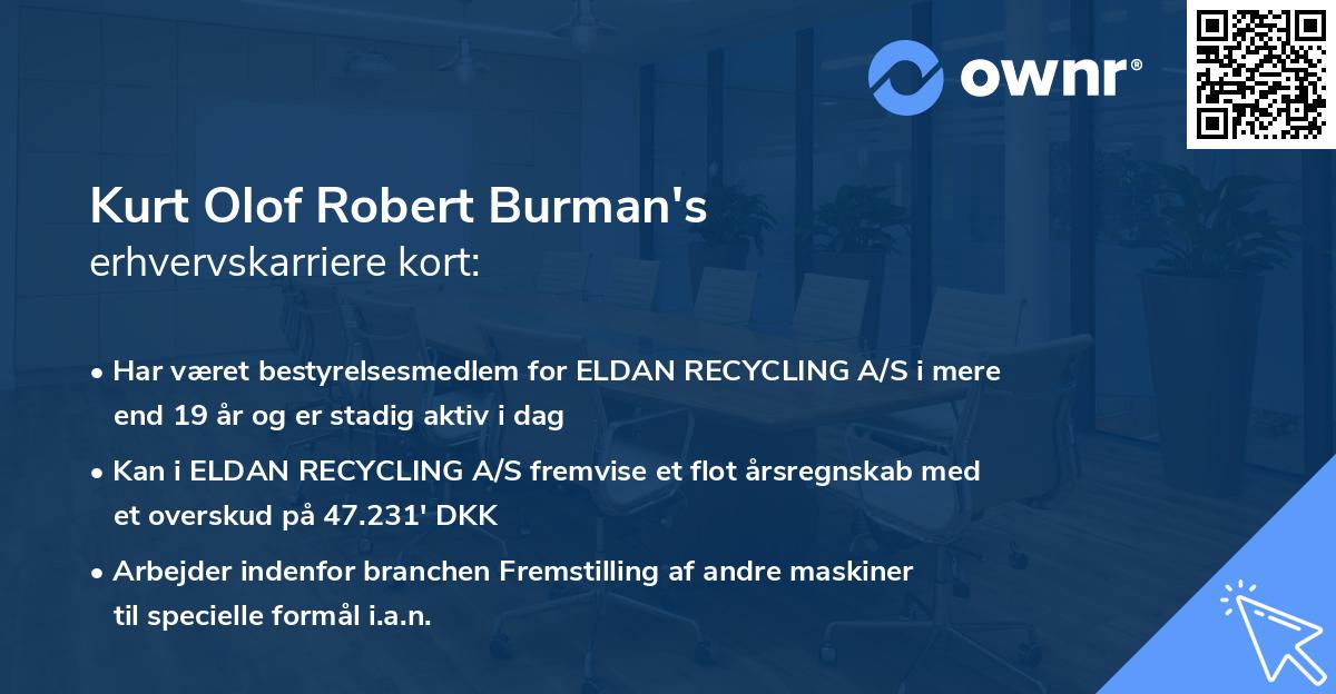Kurt Olof Robert Burman's erhvervskarriere kort