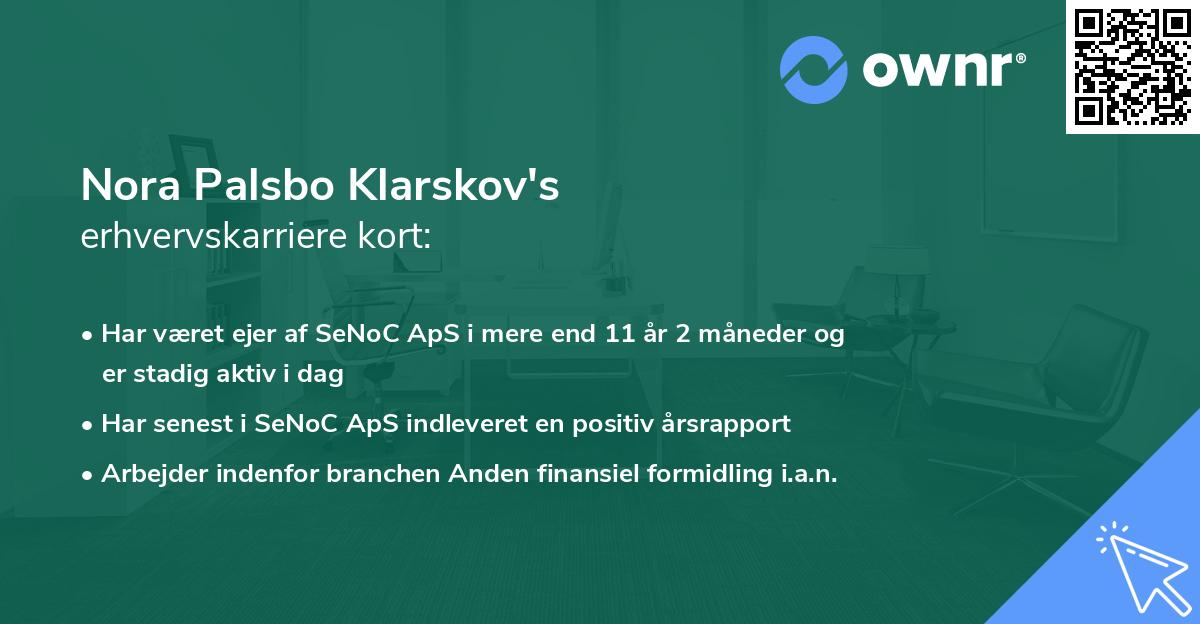 Nora Palsbo Klarskov's erhvervskarriere kort