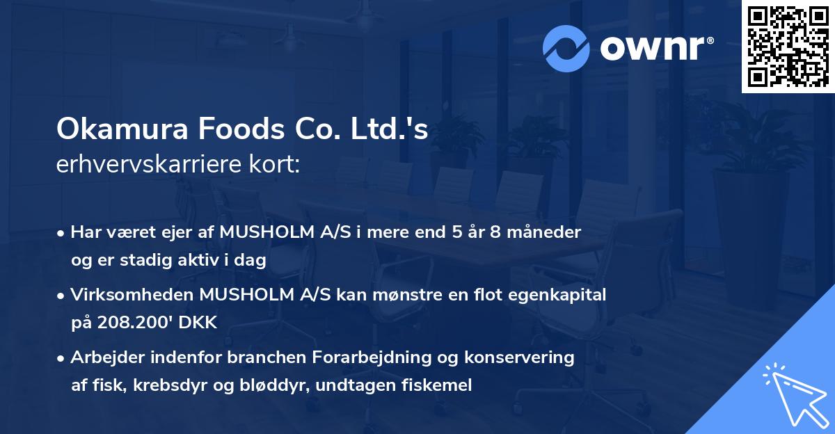 Okamura Foods Co. Ltd.'s erhvervskarriere kort