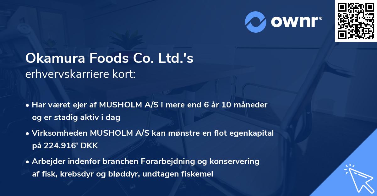 Okamura Foods Co. Ltd.'s erhvervskarriere kort