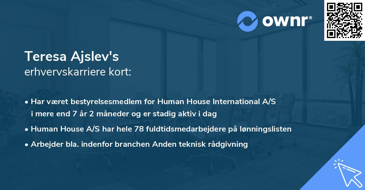 Teresa Ajslev's erhvervskarriere kort