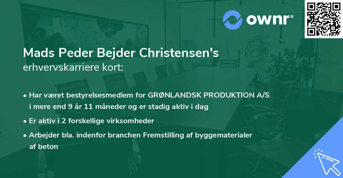 Mads Peder Bejder Christensen's erhvervskarriere kort