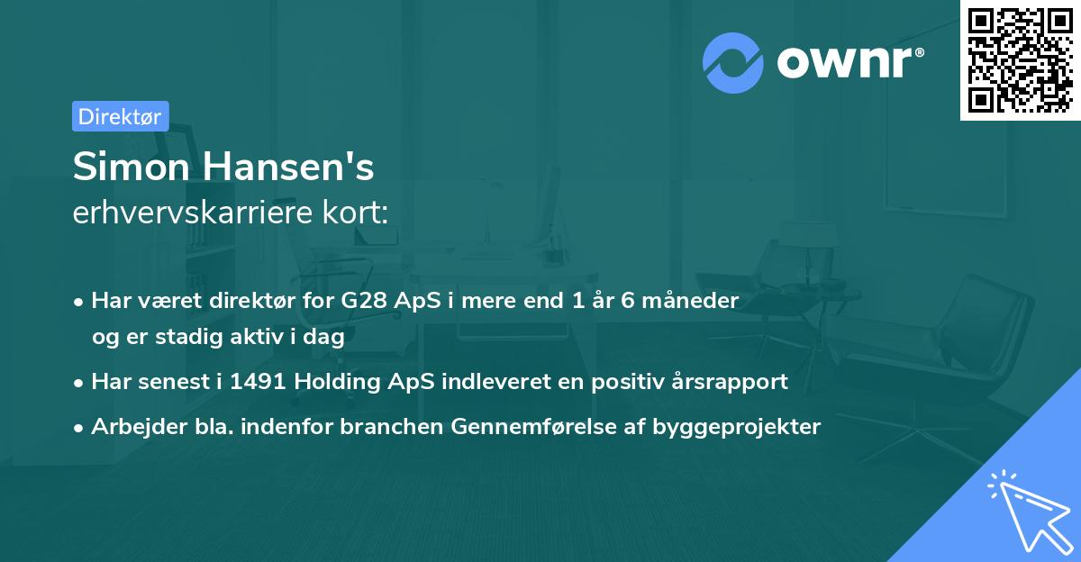 Simon Hansen's erhvervskarriere kort