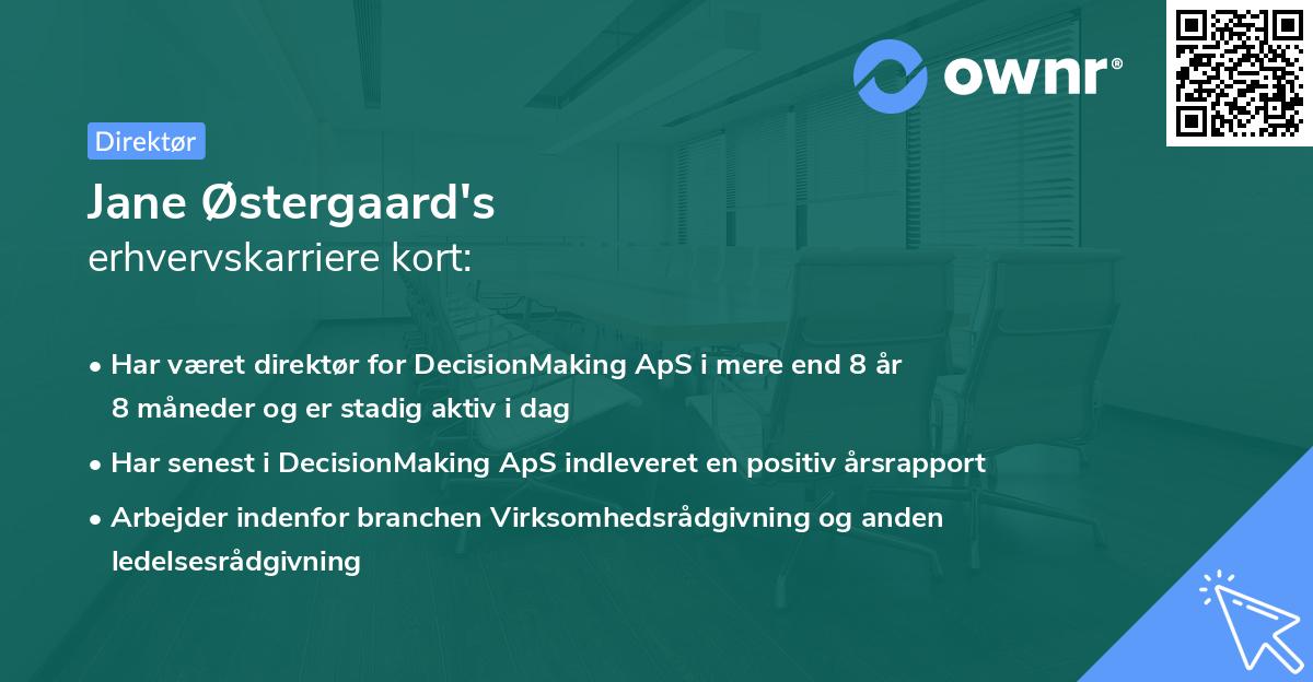 Jane Østergaard's erhvervskarriere kort