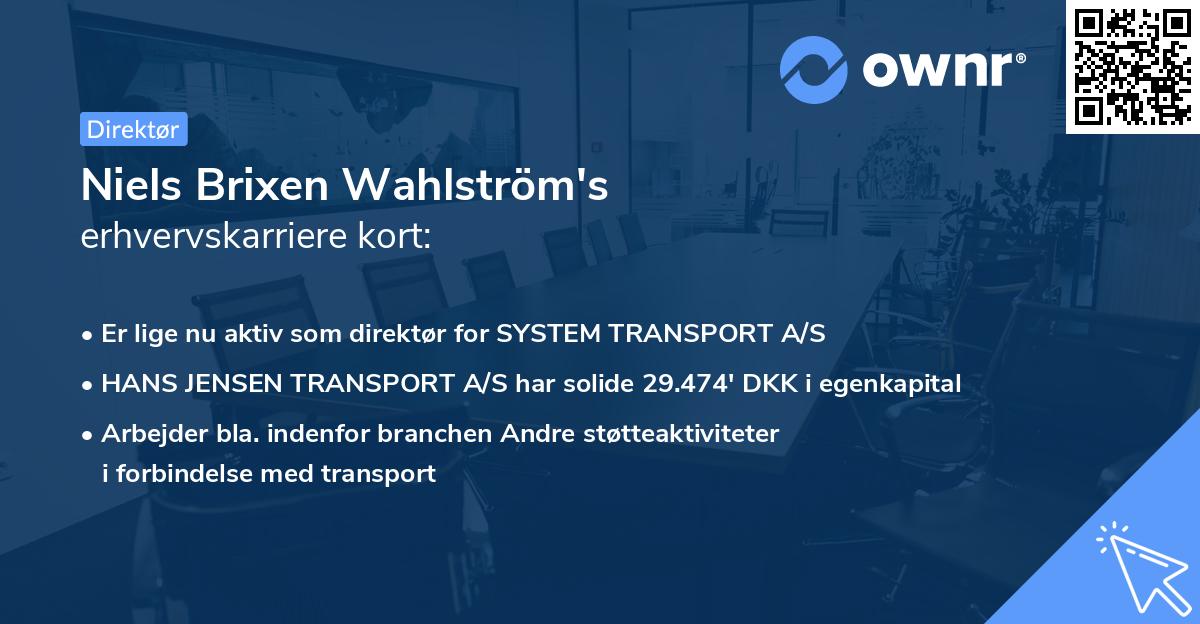 Niels Brixen Wahlström's erhvervskarriere kort