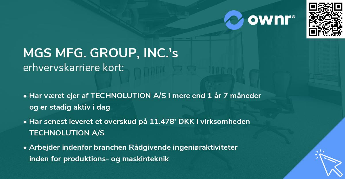 MGS MFG. GROUP, INC.'s erhvervskarriere kort