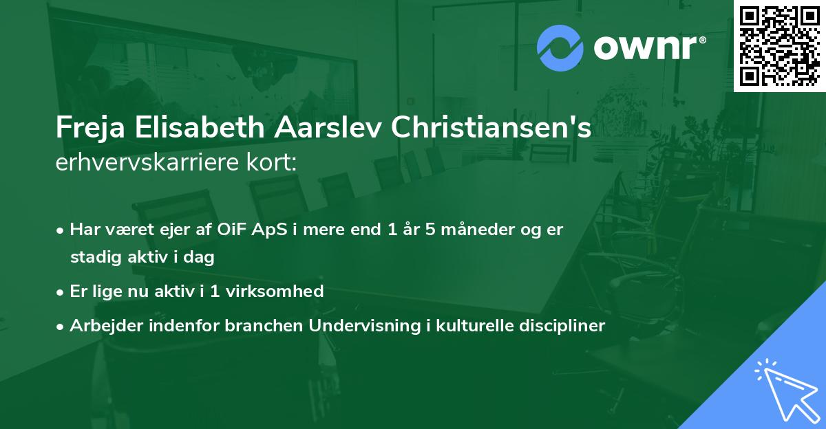 Freja Elisabeth Aarslev Christiansen's erhvervskarriere kort