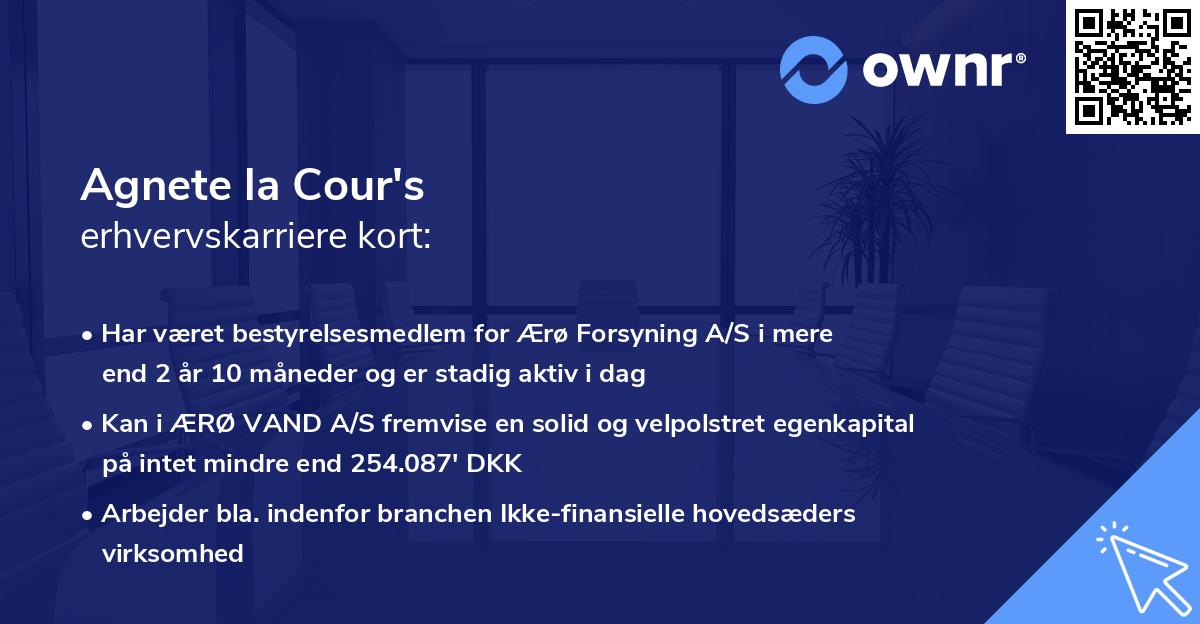 Agnete la Cour's erhvervskarriere kort