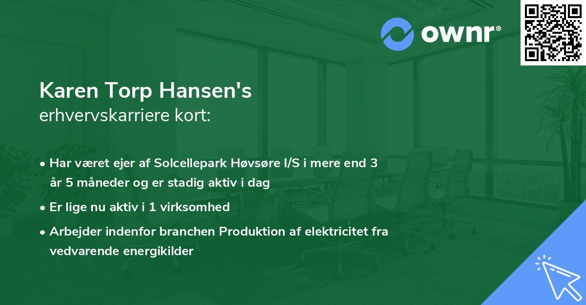 Karen Torp Hansen's erhvervskarriere kort