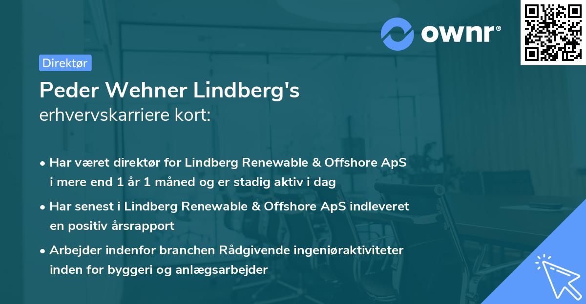 Peder Wehner Lindberg's erhvervskarriere kort