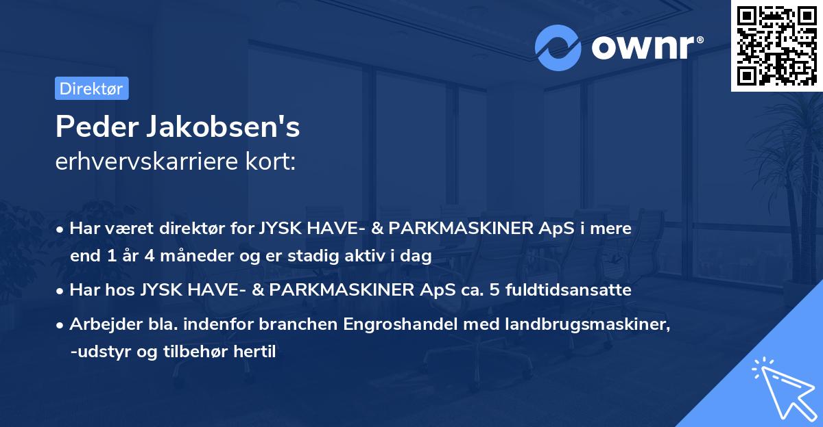 Peder Jakobsen's erhvervskarriere kort