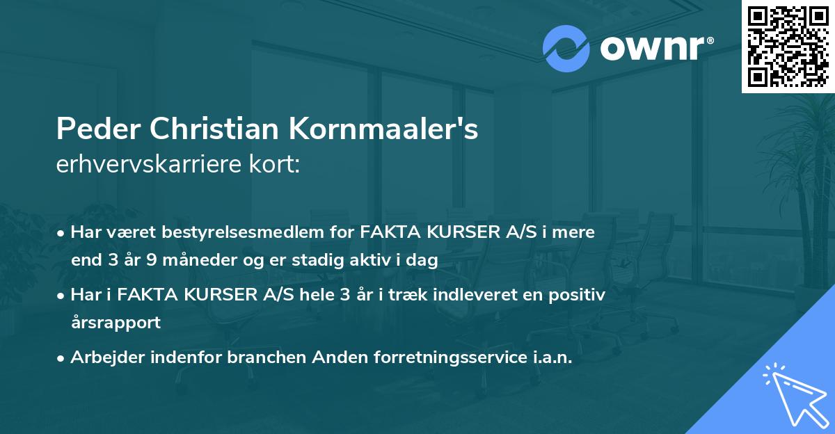 Peder Christian Kornmaaler's erhvervskarriere kort