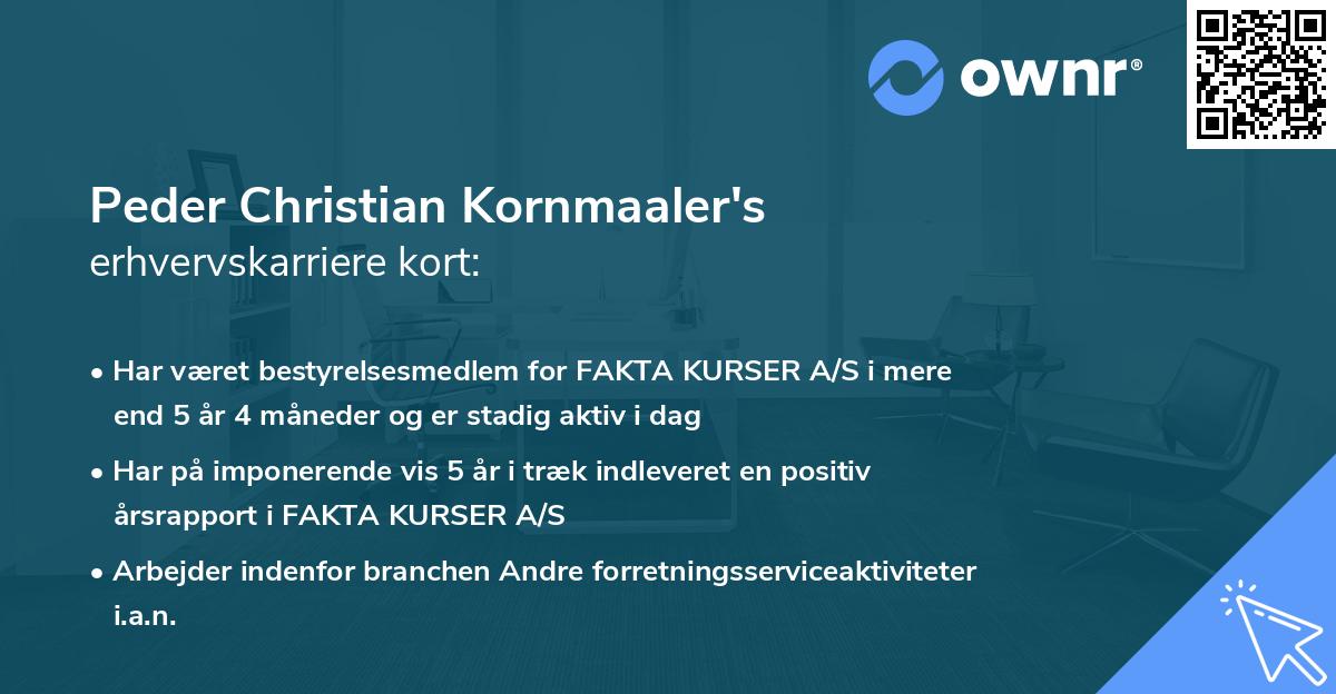 Peder Christian Kornmaaler's erhvervskarriere kort
