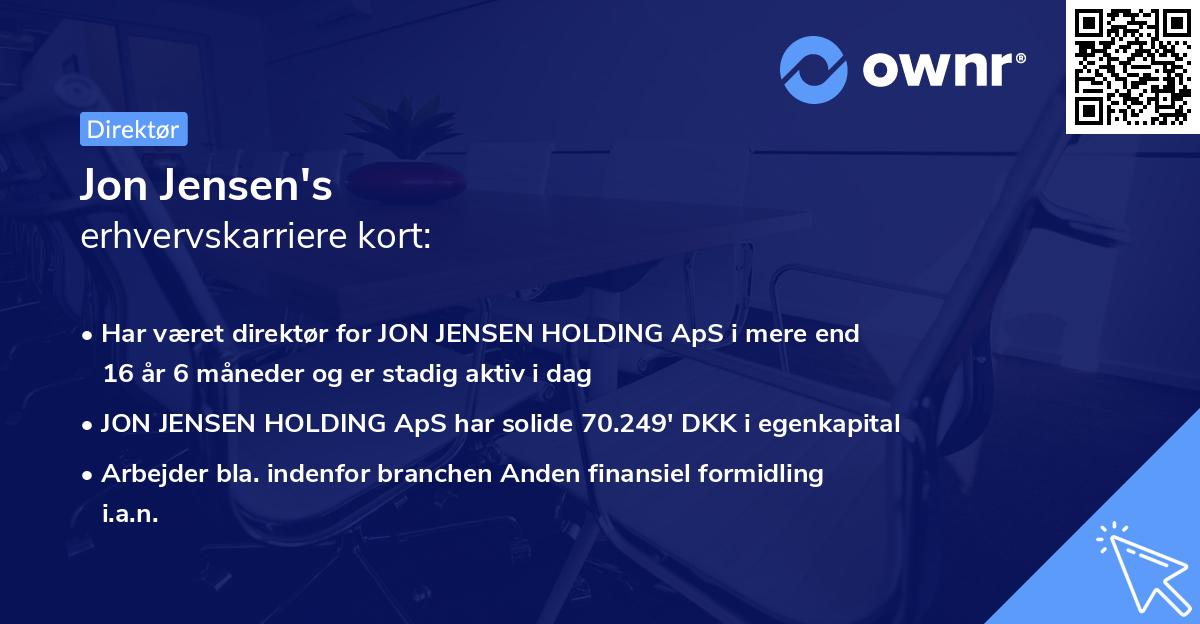 Jon Jensen's erhvervskarriere kort