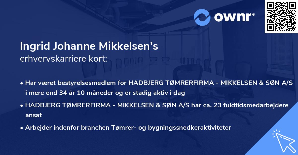 Ingrid Johanne Mikkelsen's erhvervskarriere kort
