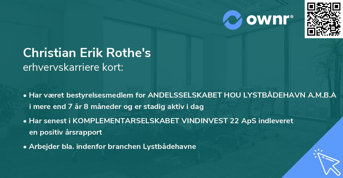 Christian Erik Rothe's erhvervskarriere kort