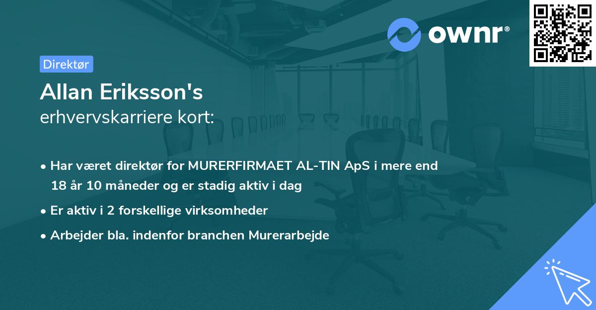 Allan Eriksson's erhvervskarriere kort