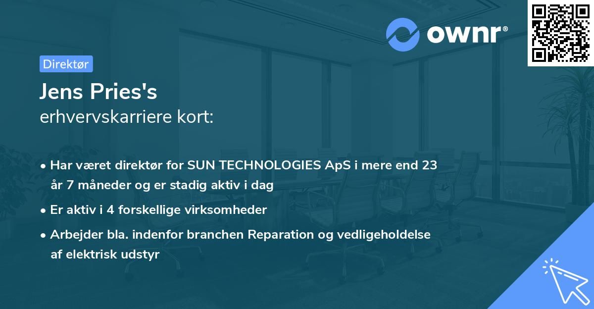 Jens Pries's erhvervskarriere kort