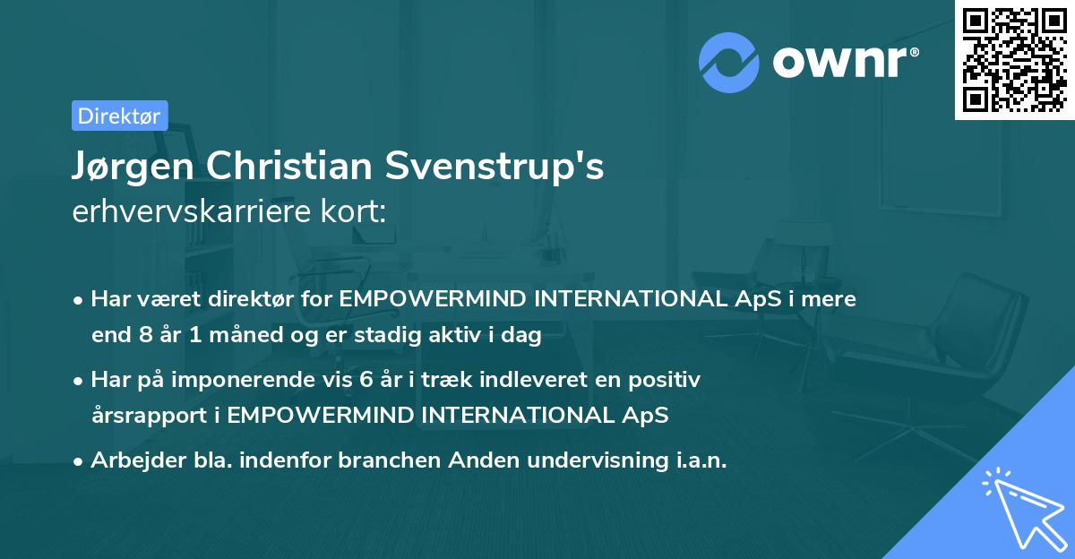 Jørgen Christian Svenstrup's erhvervskarriere kort