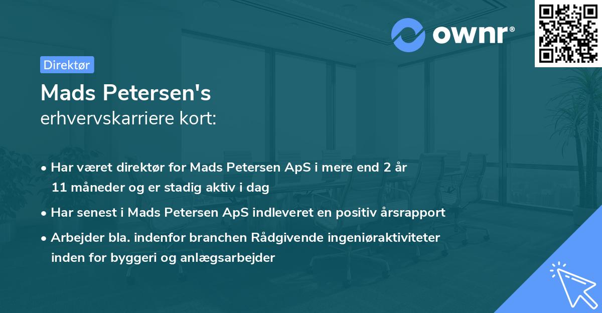 Mads Petersen's erhvervskarriere kort