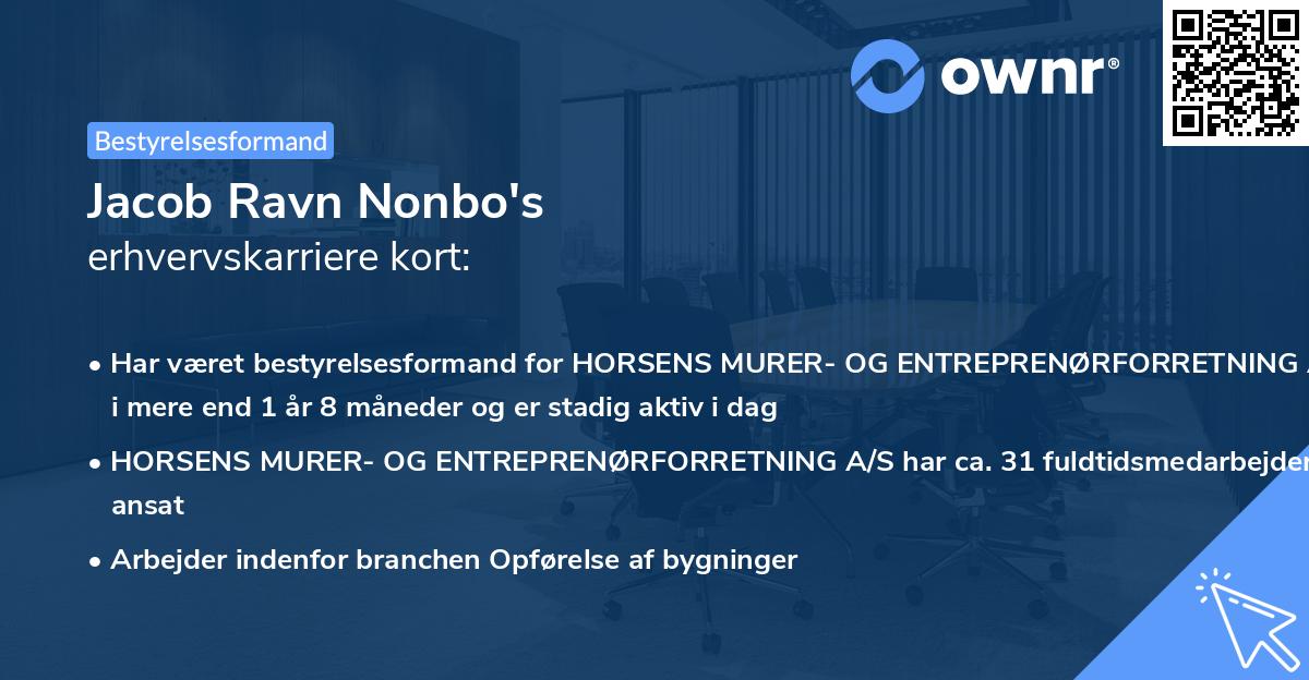 Jacob Ravn Nonbo's erhvervskarriere kort