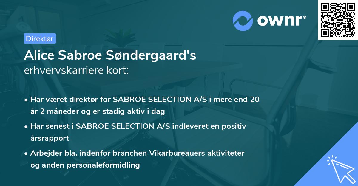 Alice Sabroe Søndergaard's erhvervskarriere kort
