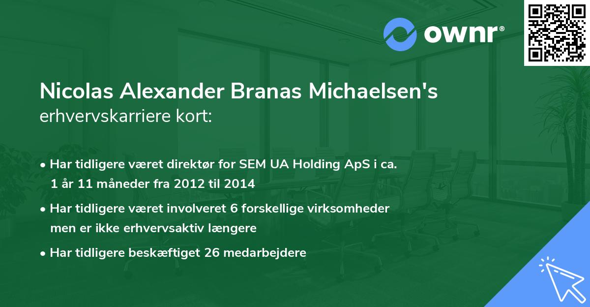 Nicolas Alexander Branas Michaelsen's erhvervskarriere kort